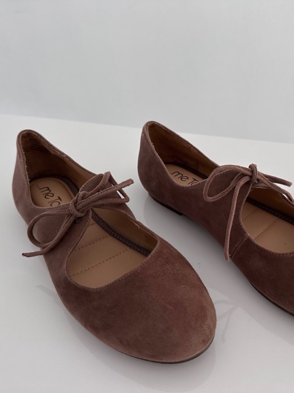 Sz 7.5, Lt Brown, Real Suede, Tie-Up Flats by Me Too